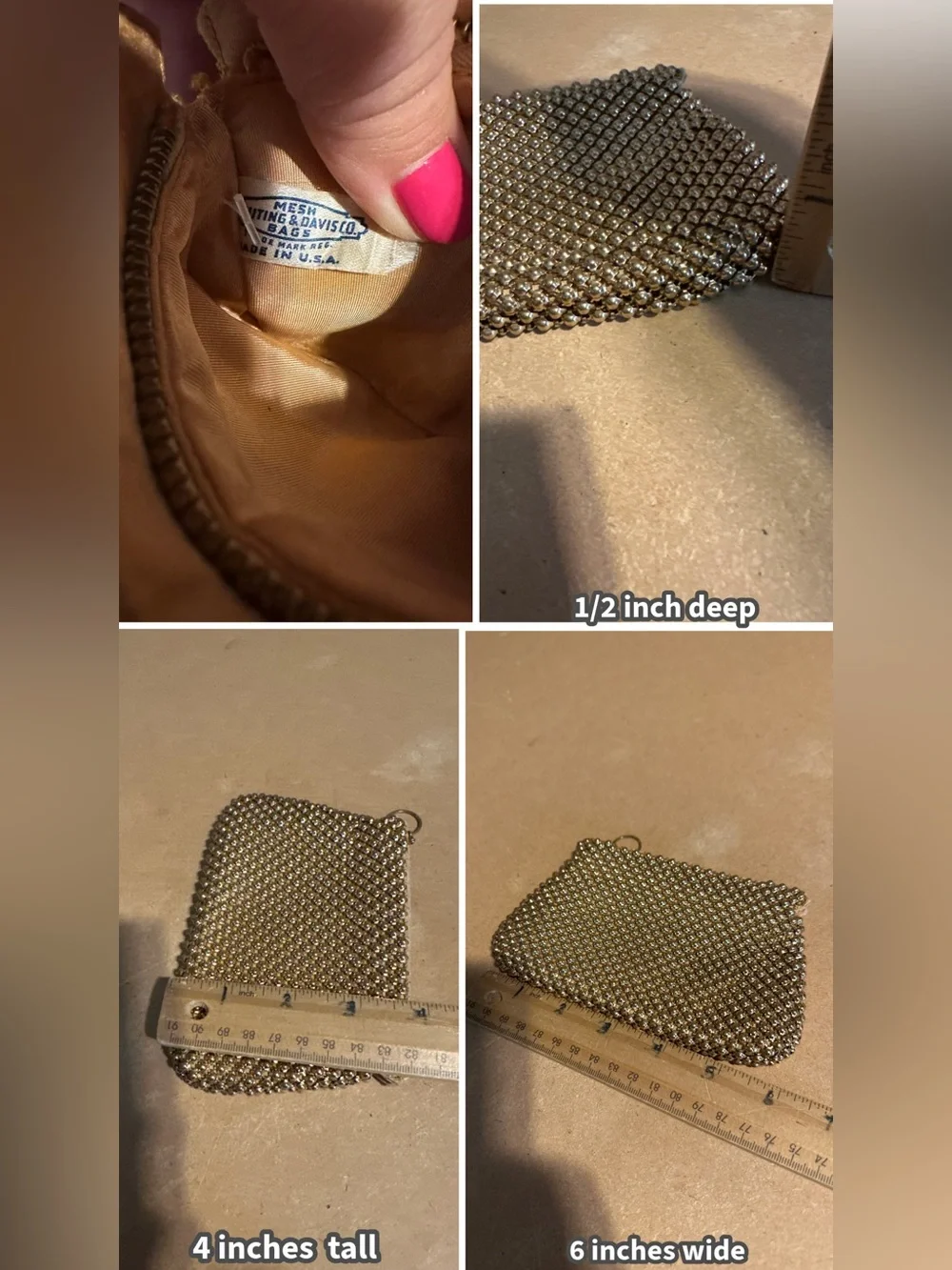 VINTAGE WHITING & DAVIS GOLD METAL MESH DOT CHANGE PURSE